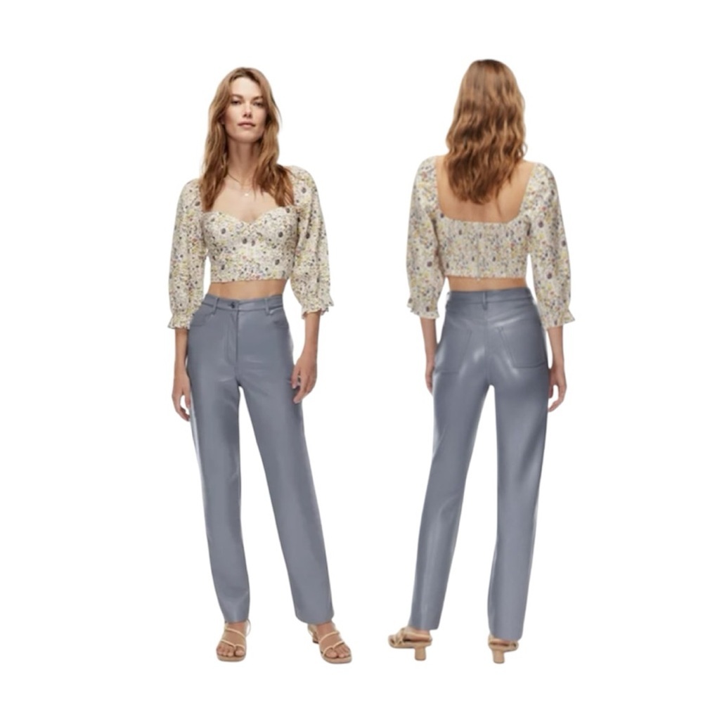 Aritzia Wilfred Melina Straight Leg High Waist Rise Vegan Leather Pants Blue 8